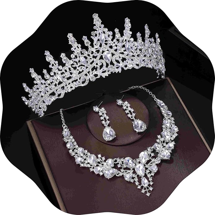 Kamirola Tiaras and Crowns for Women,Tiaras Earrings Necklace, Crystal Bridal Jewelry Set（TR83