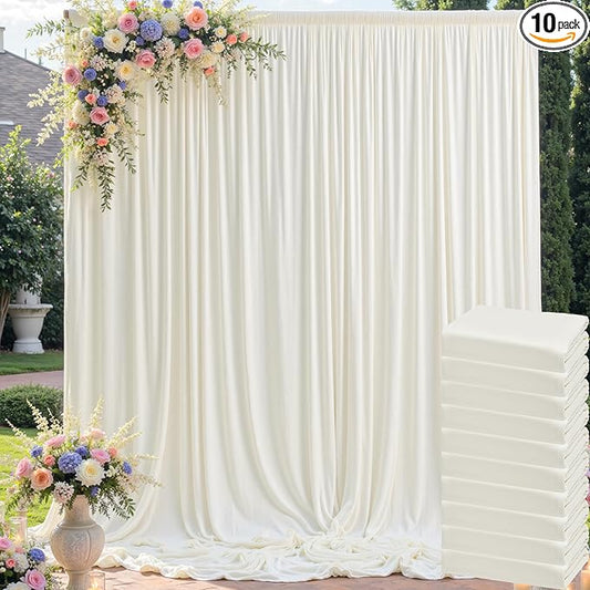 50ft x 10ft Wrinkle Free Ivory Backdrop Curtain for Parties, 10 Panels 5x10ft Silky Polyester Ivory Wedding Backdrop Drapes Photo Back Drop Cloth for Birthday Baby Shower Photography Background