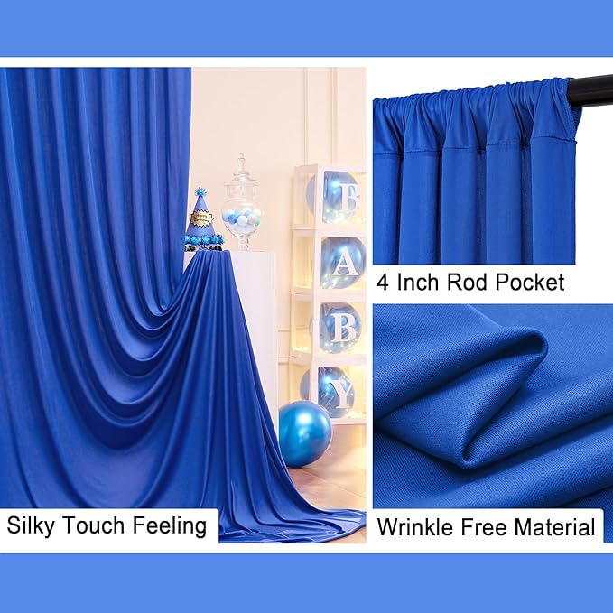 10ft x 10ft Wrinkle Free Royal Blue Backdrop Curtains for Party Stage Wedding Ceremony, Polyester Photography Backdrop Drapes Back Drop Cloth for Baby Shower,Rod Pocket Home Sliding Door Decoration