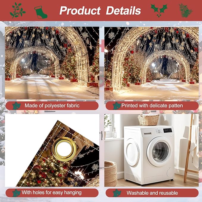 Christmas Light Tunnel Garage Door Banner 7x16FT, Night Street Xmas Cover for Outdoor Holiday Driveway & Party Decorations