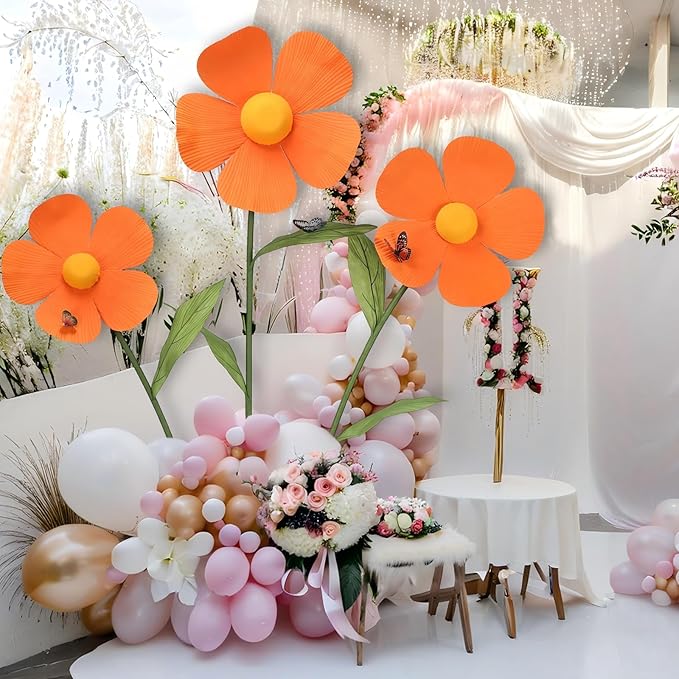 Giant Artificial Daisy Flowers Decoration Five Petal 5.8 Ft Tall Large Fake Daisies Spring Wild Flower for Party Garden Office Home Wedding Decor(Orange)