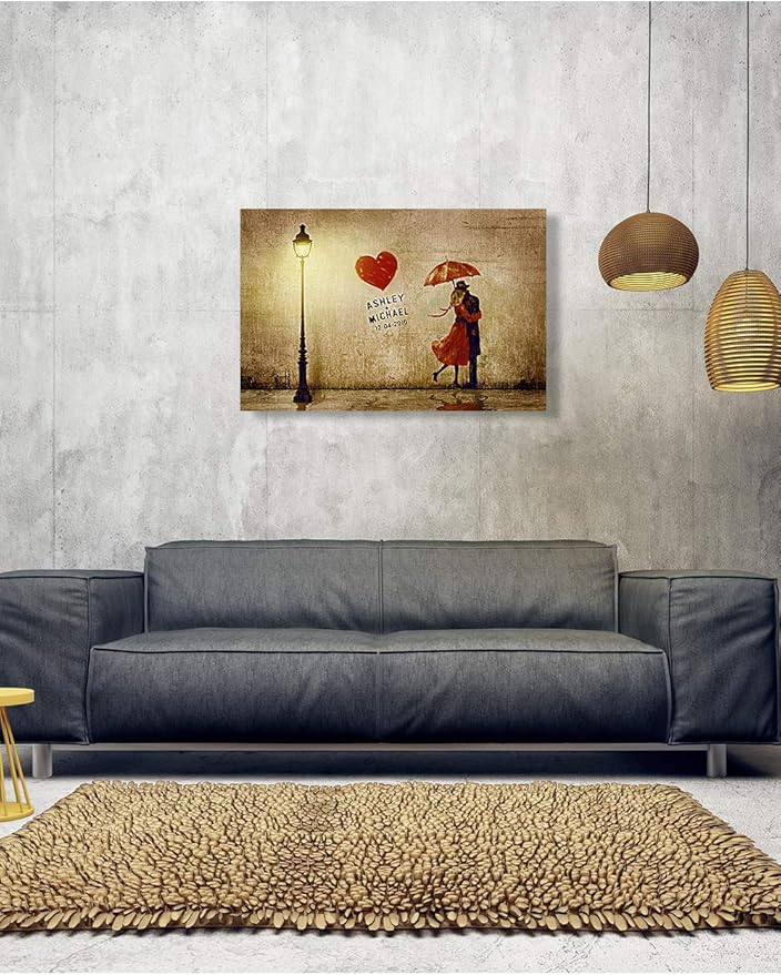 IPIC - Our First Kiss Personalized Canvas Print Artwork for Romantic Anniversary and Wedding gifts; 30x20