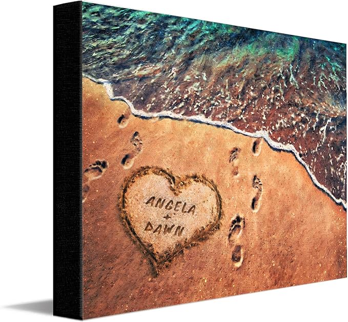 Personal-Prints TOES IN THE SAND | Personalized Romantic Canvas Art Gift with Your Names | Custom for Valentine’s Day or Wedding Anniversary (8"x10" Stretched Canvas)