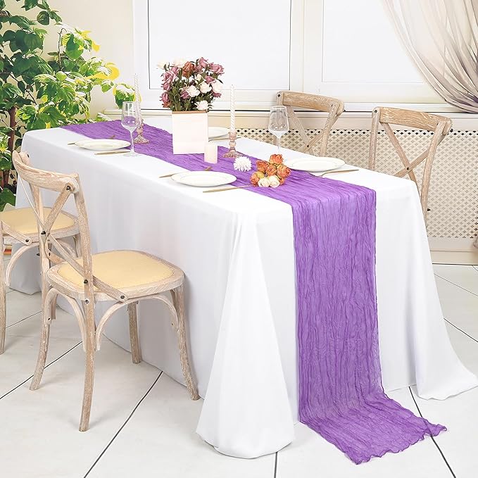 20 Pack Purple Table Runner 10Ft Cheesecloth Table Runner Boho Gauze Cheese Cloth Table Runners Romantic Long Sheer Fabric Table Runners for Wedding Party Bridal Shower