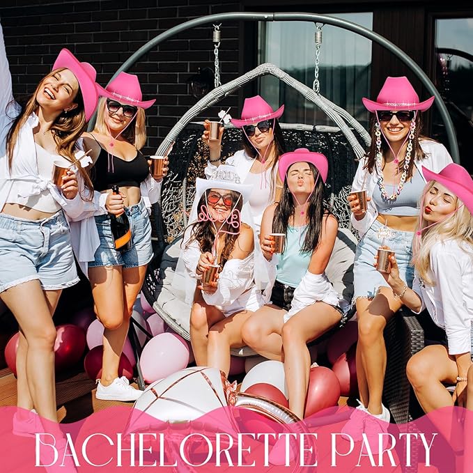 Unittype 12 Pcs Women Cowgirl Cowboy Hats Bachelorette Cowboy Hats for Bridal Shower Wedding Engagement Halloween Cosplay