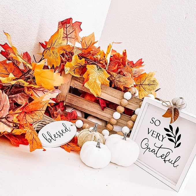 CQURE 7 Pack Fall Leaf Garland, Total 41.3Ft Artificial Fall Vines Autumn Garland Fall Maple Leaves Thanksgiving Decor for Home Wedding Fireplace Christmas
