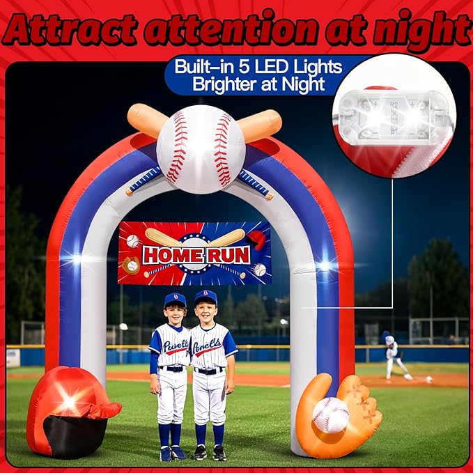 Eyourlife 9FT Giant Baseball Inflation Arch for Baseball Party Decorate with Baseball Home Run Banner 1Blower and 5 Light for Baseball Team Coach Stadium Yard Outdoor Birthday Blow-Up Decorate