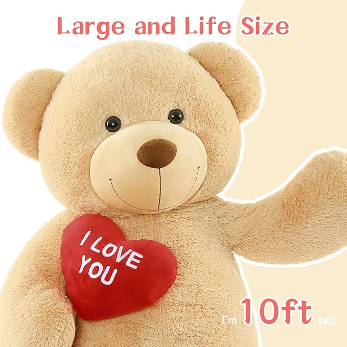 Tezituor Giant Teddy Bear 10ft Stuffed Animals - “I Love You”Red Heart Human Size 10 Feet Teddy Bear for Girlfriend,Boyfriend,Birthday,Anniversary,Valentines,Celebrations or Long Distance