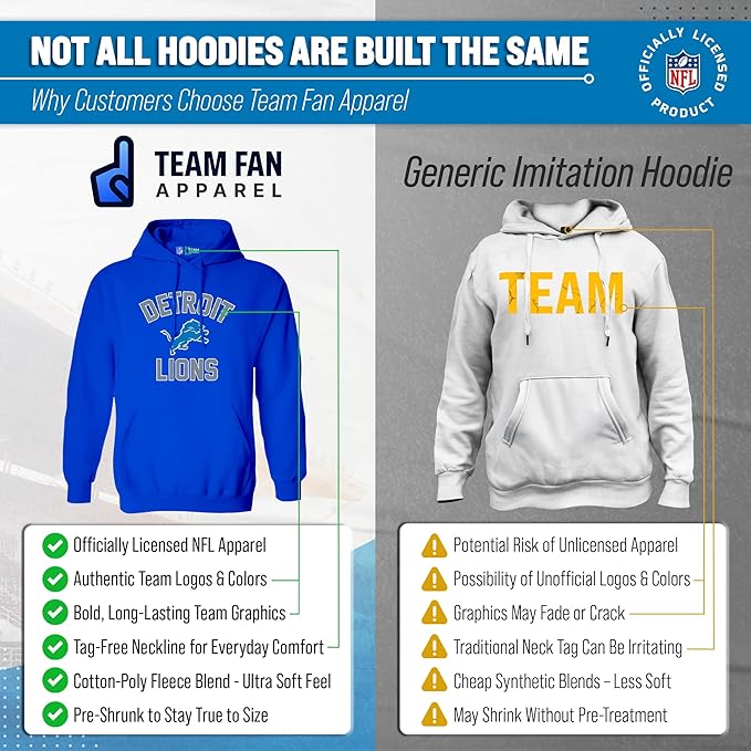 Team Fan Apparel NFL Adult Gameday Hooded Sweatshirt - Poly Fleece Cotton Blend - Stay Warm and Represent Your Team in Style