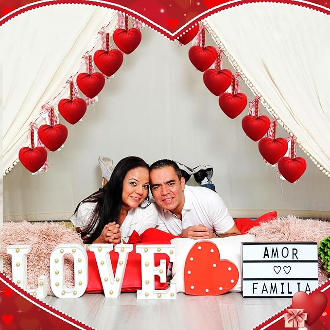 18 Pcs Valentine's Day Hanging Heart Ornaments Handmade Heart Shaped Velvet Gifts 4.3 Inches Hanging Valentine Tree Ornaments for Wedding Anniversary Party Decorations(Red)