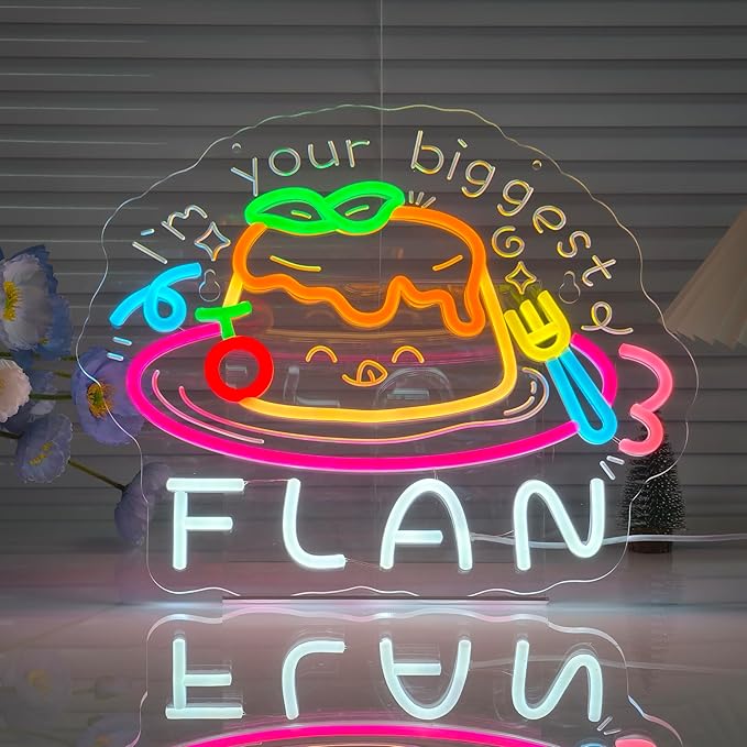 Flan Neon Sign, Neon Lights Hanging Wall Art Decoration for Dessert Shop Bakery Cafe Food Market Party Kitchen Home Decor,USB Powered,Ultra Bright & Dimmable,14.96×12.2Inches