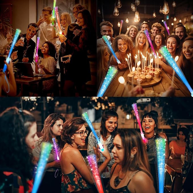 100 PCS Glow Fiber Wands Sticks, LED Light Wands, Glow in The Dark Party Supplies, Fiber Optic Wands, LED Flashing Sticks, Fiber Optic Light Wand Stick for Party, Wedding, Halloween & New Year