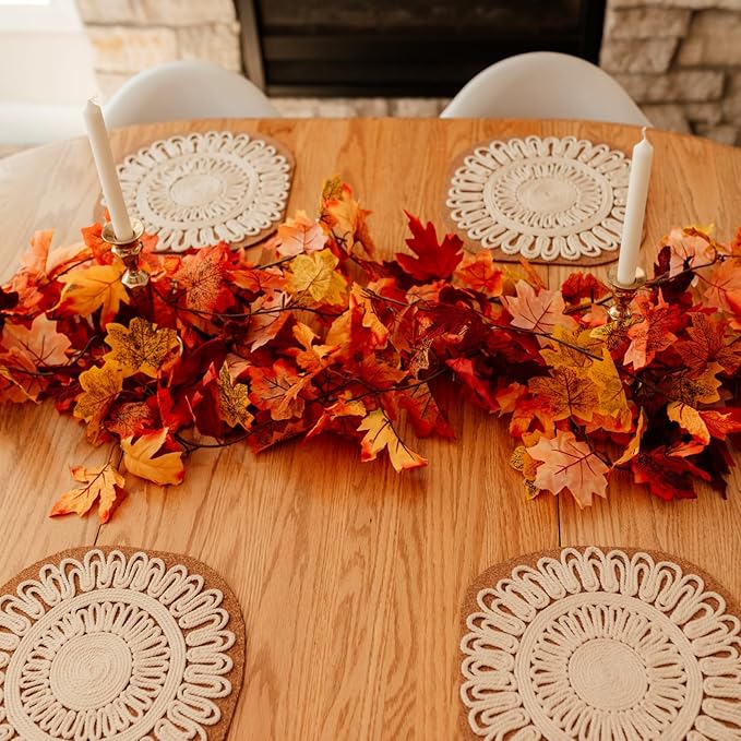 CQURE 14 Pack Fall Leaf Garland, Total 82.6Ft Artificial Fall Vines Autumn Garland Fall Maple Leaves Thanksgiving Decor for Home Wedding Fireplace Party