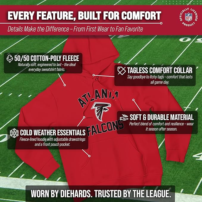 Team Fan Apparel NFL Adult Gameday Hooded Sweatshirt - Poly Fleece Cotton Blend - Stay Warm and Represent Your Team in Style