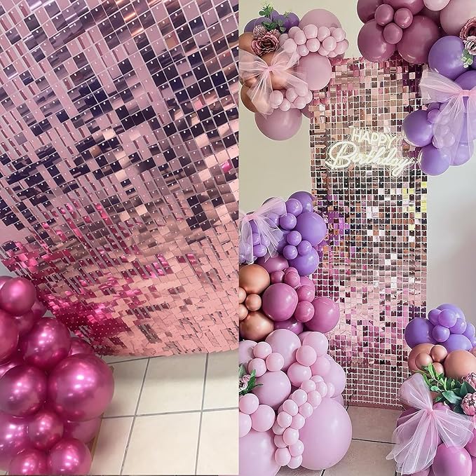 4 FT x 6 FTPink Shimmer Wall Backdrop,Shiny Sequins,24PCS Sequins Backdrop Decoration Panels,Glitter Bling Photo Background Decorations for Birthday Party Wedding Graduation Anniversary Baby Shower