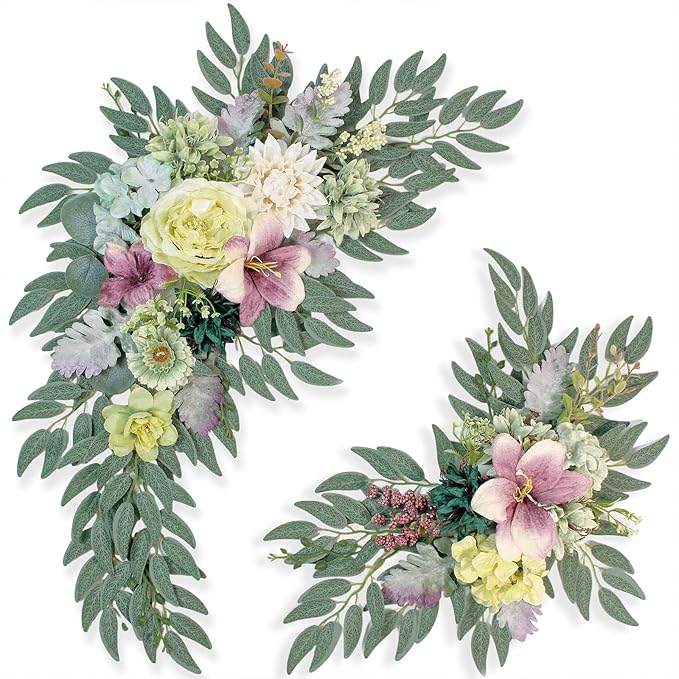 Pack of 2 Wedding Arch Decorations Artificial Hanging Flowers Floral Swag for Wedding Welcome Sign Backdrop Balloon Arch Home Party Bridal Ceremony Reusable (Kelly Green)