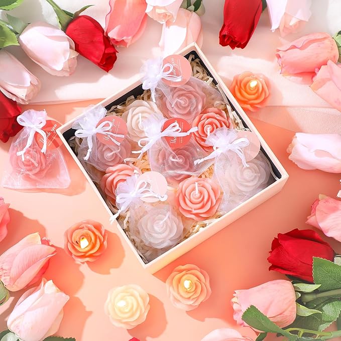 Treela 50 Set Flower Candles Wedding Favor for Guests Mini Pink Champagne Rose Shaped Tealight Candles for Return Gift Wedding Birthday Bridal Shower Housewarming Party