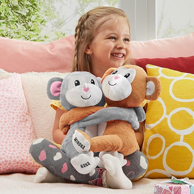 Let's Make Memories Personalized Hugging Plush Monkeys - Valentines Day - for Couples - Him - Her - Monkey Stuffed Animal for Kids - for Birthday - for Boy - for Girl - Monkey Stuffed Animal