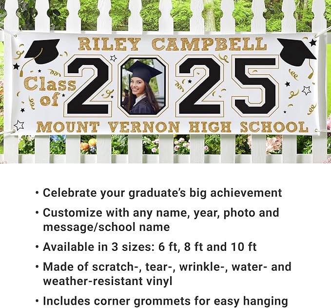 Let's Make Memories Personalized Graduation Banner - Graduation Party Decorations - Customized Photo Banner - Class of 2025 - Indoor/Outdoor Vinyl - Year of the Graduate - 8 ft