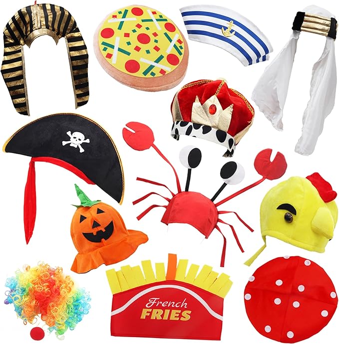 KEPATO Funny Party Hats Halloween Costume Hats, Assorted Bulk Photo Booth Props, Holiday Birthday Dress Up Accessories