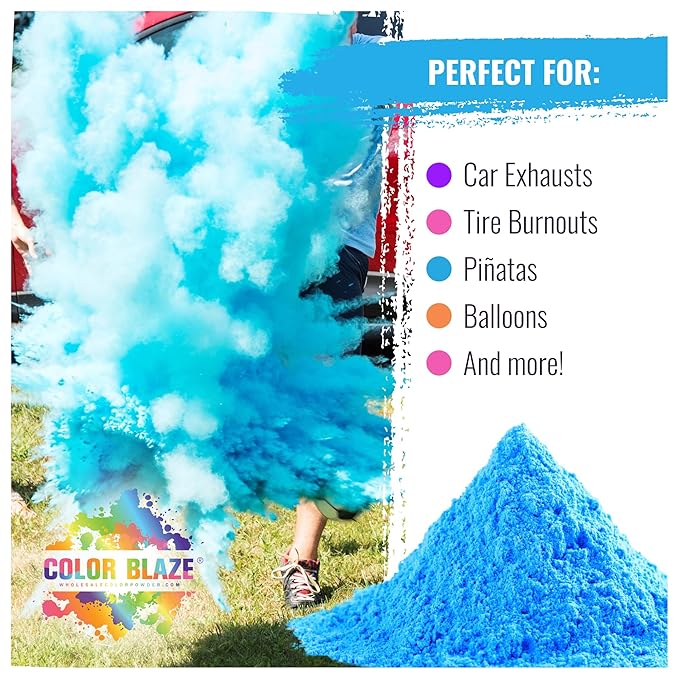 Color Blaze Baby Gender Reveal Color Powder Packets - 75 g Each - 25 Packs of Blue Colored Powder for Boy - for Car & Motorcycle Burnout, Exhaust, Color Toss, Photoshoot, Party & Festival - Blue