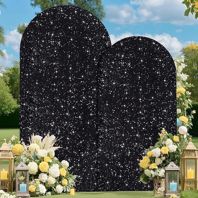 Arch Backdrop Cover Set of 2 Wedding Arch Covers 7.2FT and 6FT Black Spandex Sequin Arched Covers Stretchy Backdrops Balloon Chiara Backdrop Stand Cover for Birthday Party Bridal Baby Shower Decor