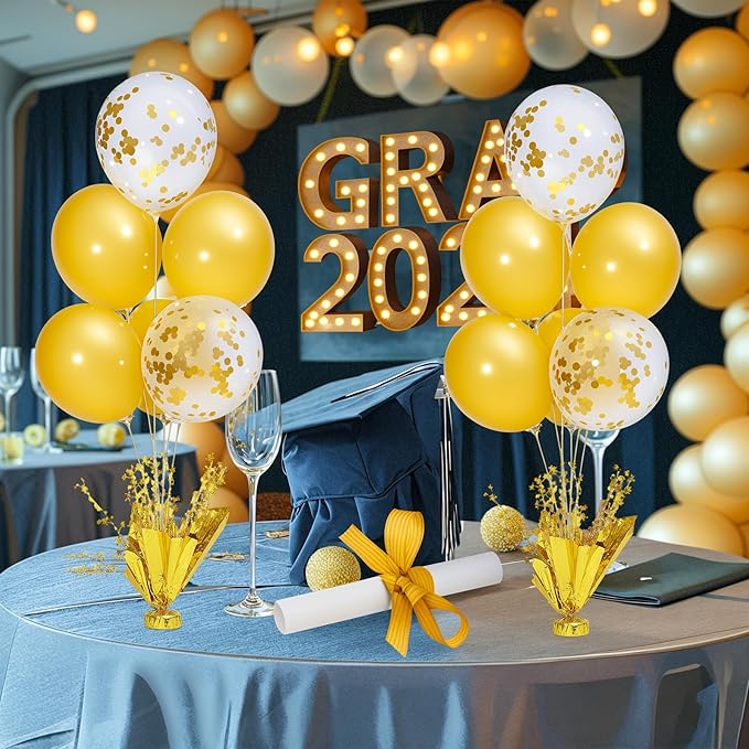 6 Set Gold Table Centerpiece Balloons Stand Kit with Gold and Confetti Balloons for Birthday Party Graduation Baby Shower Wedding Bridal Shower Prom Table Decorations