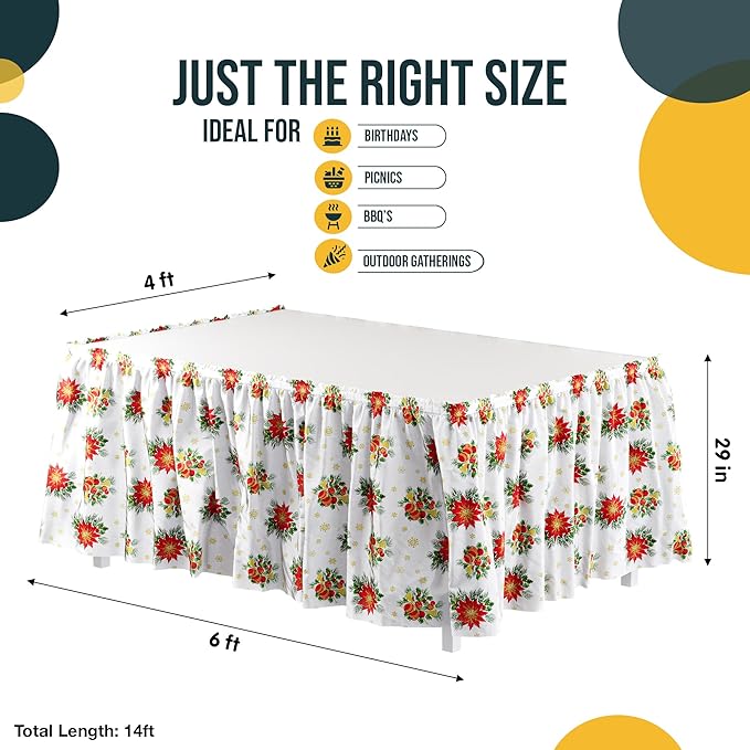 Exquisite Ruffle Table Skirt Holiday 48 Pack 14 Ft Long Table Skirts for Rectangle Tables 6ft Plus or Round Tables Skirts with Adhesive Strip for Gender Reveal Decor & Happy Birthday Parties