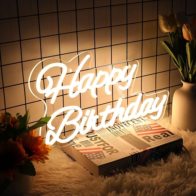 Happy Birthday Neon Sign 20 Inch Reusable Happy Birthday LED Light Up Sign with Dimmable ON/OFF Switch for Birthday Party Backdrop Decoration and Wall Decor and Birthday Gifts