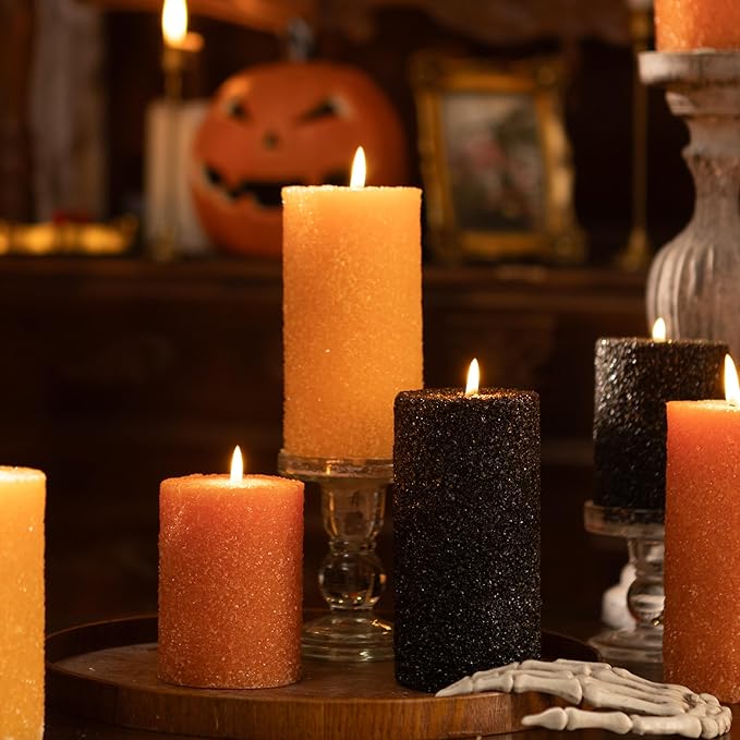 MOZEAL Hand-Poured Granular Texture Decorative Mustard Yellow Pillar Candles Set of 3 (3"x4", 5", 6"), Dripless, Unscented, Smokeless, for Fall Harvest, Thanksgiving & Warm Autumn Table Decor