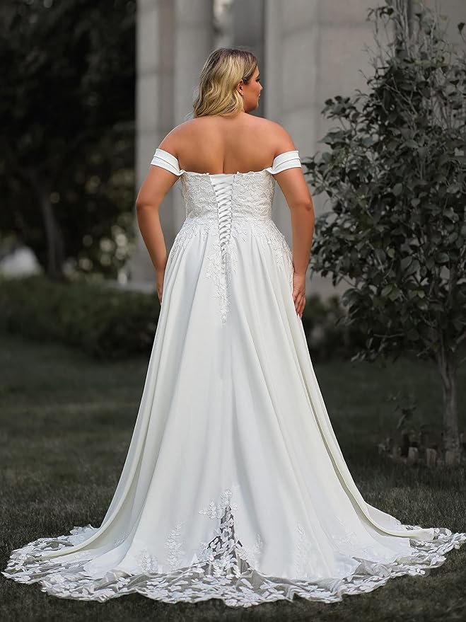 Plus Size Wedding Dresses for Bride Long Sleeve Wedding Bridal Gowns with Lace Appliques Off Shoulder Bride Dress