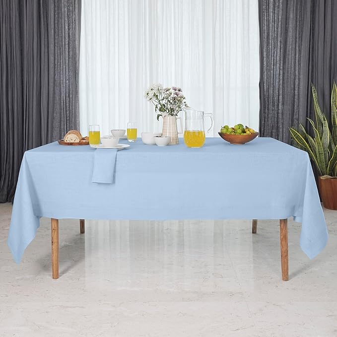 D'Moksha Homes Powder Blue Linen Tablecloth 60 x 84 Inch - 100% Pure Linen Table Cloth for Rectangle Tables - Machine Washable Cloth Tablecloth for Spring, Easter