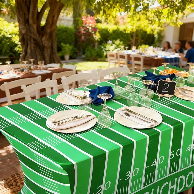 Oudain 2 Pcs Football Stretch Table Cover 6 Feet Football Spandex Table Clothes Sport Theme Party Decorations for Holiday Party Celebration Picnic Dinner Decor
