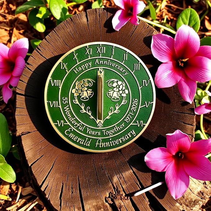 Anniversary Sundial Gift for 55th Emerald Wedding Anniversary in 2026 - Recycled Metal Home Decor Or Garden Present Idea - Handmade in UK for Him, Her Parents Or Couples 55 Year Celebration
