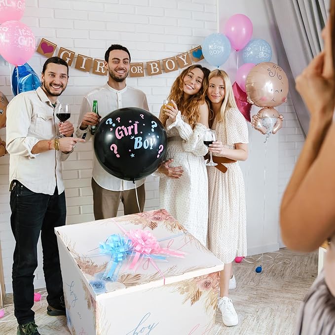 AmazingSpark 28in Jumbo Gender Reveal Gift Box Kit with Oversized Box Giant Pull Bows for Gender Reveal Baby Shower Birthday Party Decor(Boho Flower)