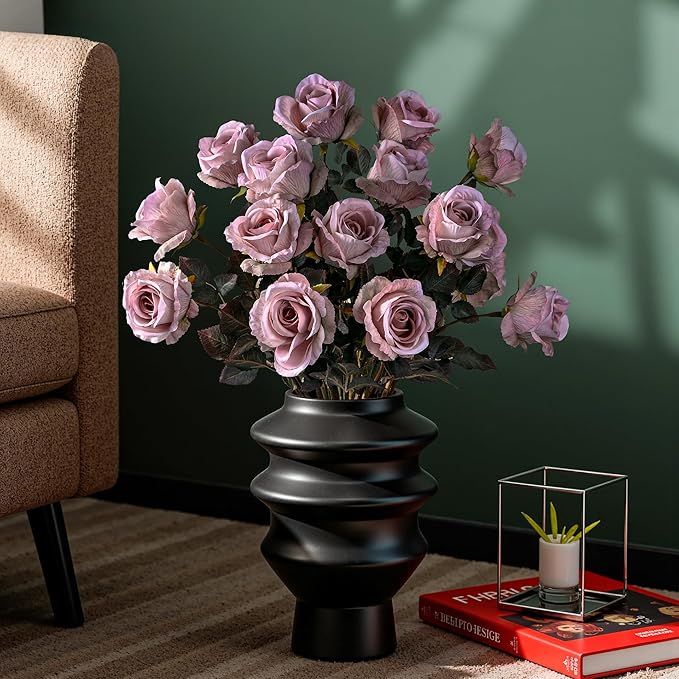 Artificial Flowers Artificial Roses Fake Roses 23.2In Long Stem Artificial Flowers for Tall Vase Silk Rose Suitable for Indoor Decor Wedding Party Decoration DIY Bouquet Autumn 20PCS (Pink)