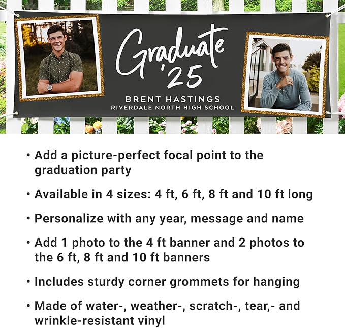 Let's Make Memories Personalized Graduation Banner - Graduation Party Decorations - Customized Congratulations Photo Banner - Class of 2025 - Indoor/Outdoor Vinyl - Success - 10 ft.