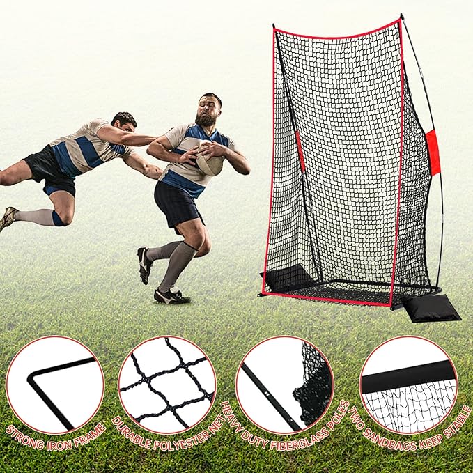Football Kicking Net Throwing Target - 4x7FT Heavy Duty Iron Base for Backyard Practice Portable Quarterback Training for Youth with Sandbags