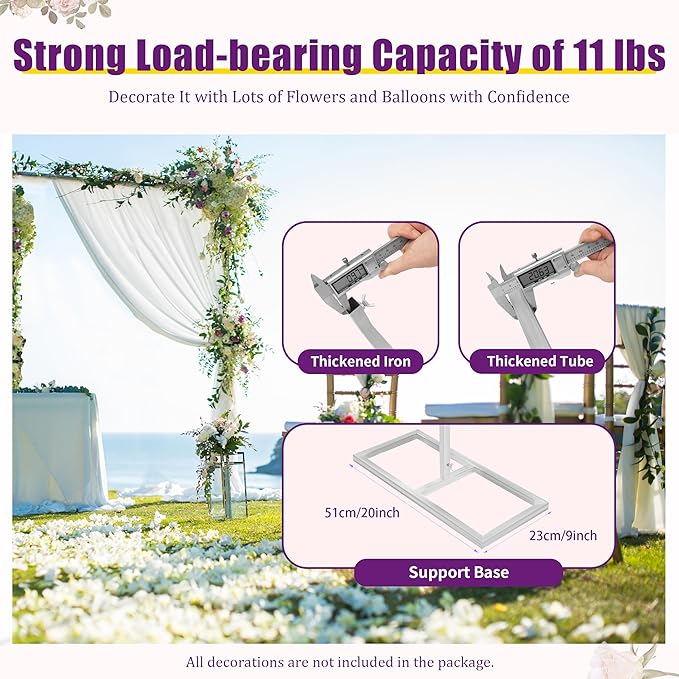 Metal Wedding Arch,Balloon Arch Backdrop Stand,Heavy Duty 10x20 FT Pipe and Drape Backdrop Kit, Professional Backdrop Stand Square Wedding Metal Arch Frame with Sturdy Base,Length Adjustable