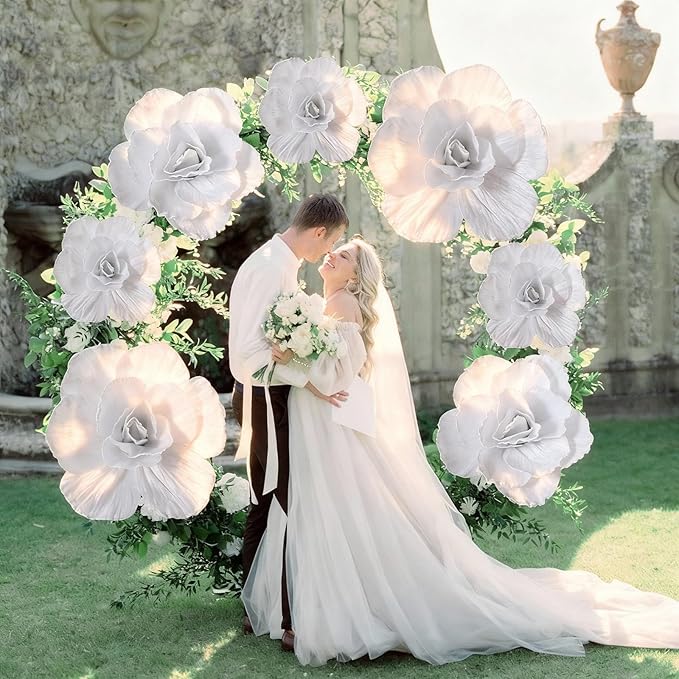 Norme 3 Pcs Valentines Giant Flowers for Decoration 12, 16, 20 Inch Large Rose Petals Giant Flowers Large White Rose for Wedding, Home Decor, Anniversary Birthday Valentine's Day