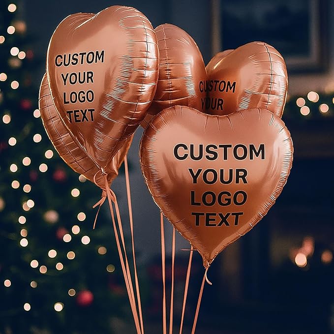 Custom Foil Balloons – Personalized Round & Heart Shaped Balloons for Logo, Text or Photo – Event, Birthday, Wedding, Business Promotion (heart, 20)