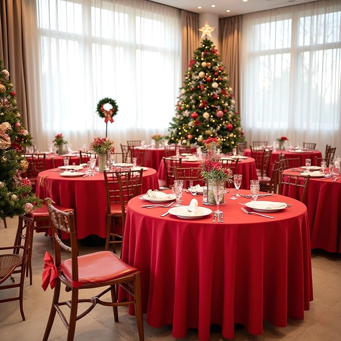 sancua Christmas Red Round Tablecloth 108 Inch Diameter, 8 Pack - Circle Polyester Fabric Table Cloth for Wedding Party Reception Banquet Birthday, Washable Formal Table Cover (Fit 42-96 Inch Tables)