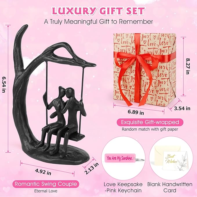 Anniversary Wedding Gifts for Couple/Her - Romantic Couple Statue in Love, Black Metal Figurine Sweet Loving Together Iron Sculpture Decor, Valentines Gifts for Wife Husband Birthday