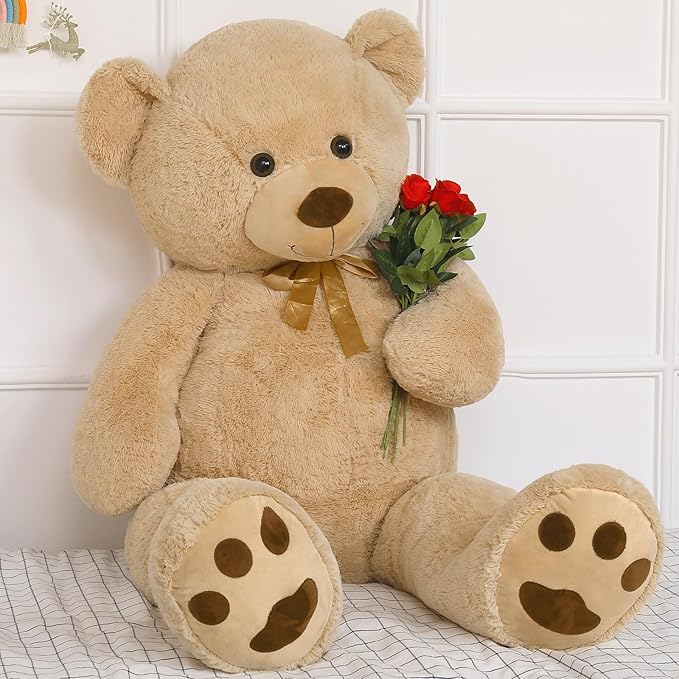Tezituor Giant Teddy Bear 5 Feet Tall - Light Brown Life Size Teddy Bear Stuffed Animals 59" - Fluffy Huge Teddy Bear with Footprints - Cuddly Love Gift for Girlfriend