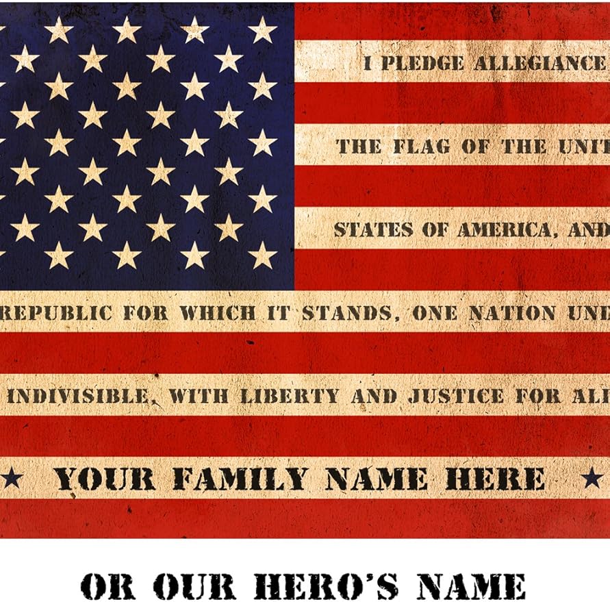 IPIC - American Flag, Personalized Canvas print with Family Name and Oath, Custom Canvas Wall Art for Independent Day, Thanksgiving and Christmas. 30x20