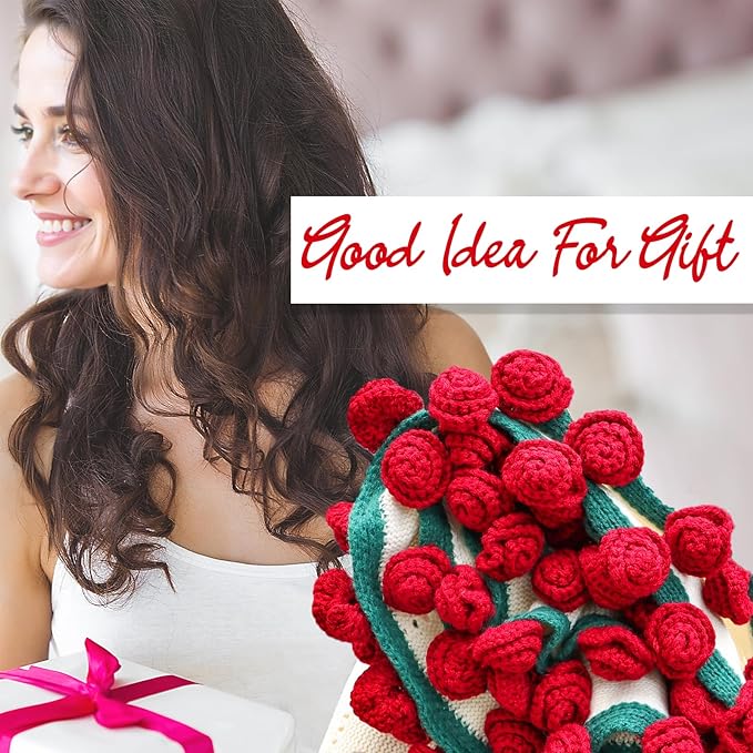 cagulax Birthday Gifts for Women Valentines Day, Rose Crochet Flowers Bouquet Blanket, Anniversary Wedding Graduation Gifts for Couples Wife Girlfriend Friends, Soft Rose Knitted Blanket 43 Inches