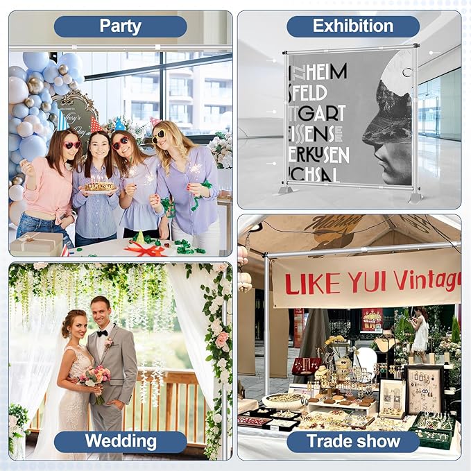 8 x 8FT Backdrop Banner Stand, Heavy Duty Adjustable Photo Background Support Frame Kit, Step and Repeat Stand for Photo Booth, Parties, Exhibition, Trade Show, Wedding - Silver