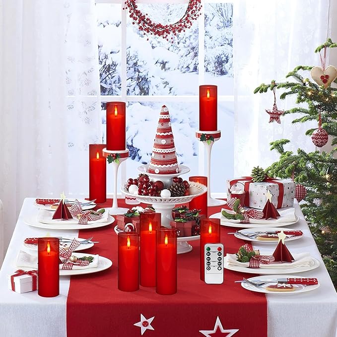 24-Pack Red Flameless LED Candles - Remote Control & Timer, Realistic Flickering for Chinese New Year Decor, Valentine's Day, Romantic Home Ambiance, Fireplace Mantel & Festive Centerpieces