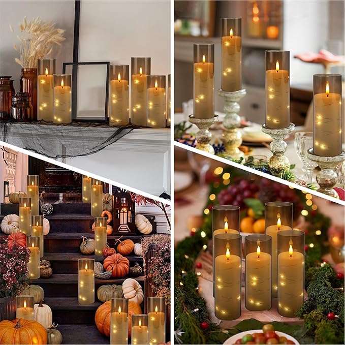 24 Pack Christmas Decoration Flickering Flameless Candles,Battery Operated Candles,LED String Lights LED Candles for New Year, Home Decor, Parties,Wedding(D2.2 xH 5" 6" 7") (Grey)