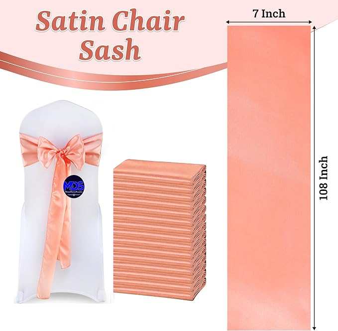 VDS Satin Chair Sashes Chair Cover Back Tie Sateen Bows Ribbon for Wedding Birthday Graduation Engagement Ceremony Event Party Banquet Venue Hotel All Dining Chair Decoration (250PC) (Peach)